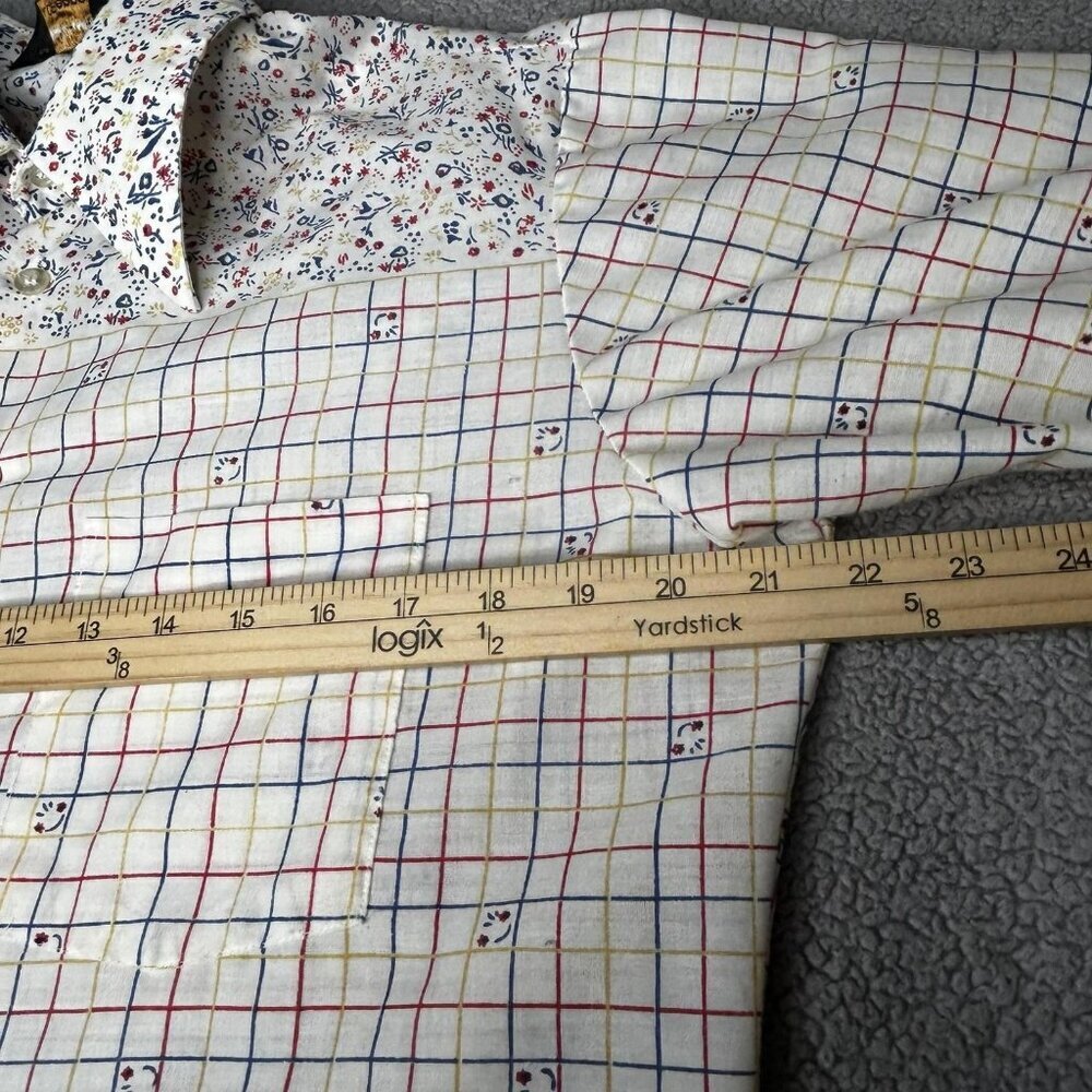 Vintage JCPenney Shirt Mens 15.5 34/35 Multicolor Plaid Floral 70s Funky Retro - Picture 6 of 11